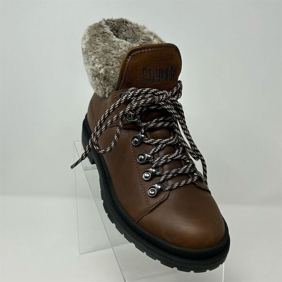 Cougar Brown Waterproof Leather Faux Fur Lace-Up Combat Boots Size 6.5-7** - Picture 3 of 15